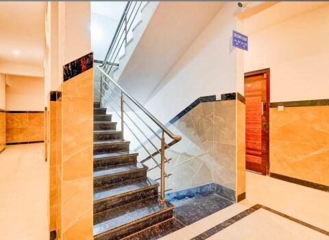 Clean and safe staircase inside JG Residency Brookefield hotel