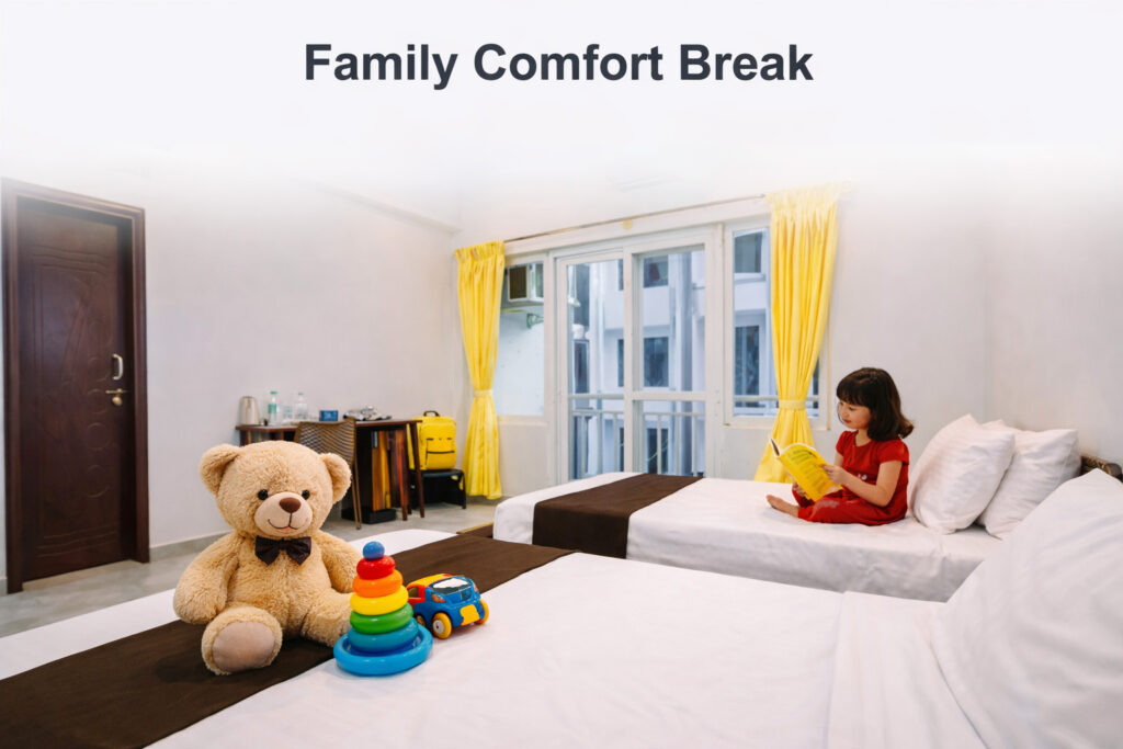 Family-friendly hotel room in AECS Layout Brookefield with spacious beds, safe surroundings and comfortable stay