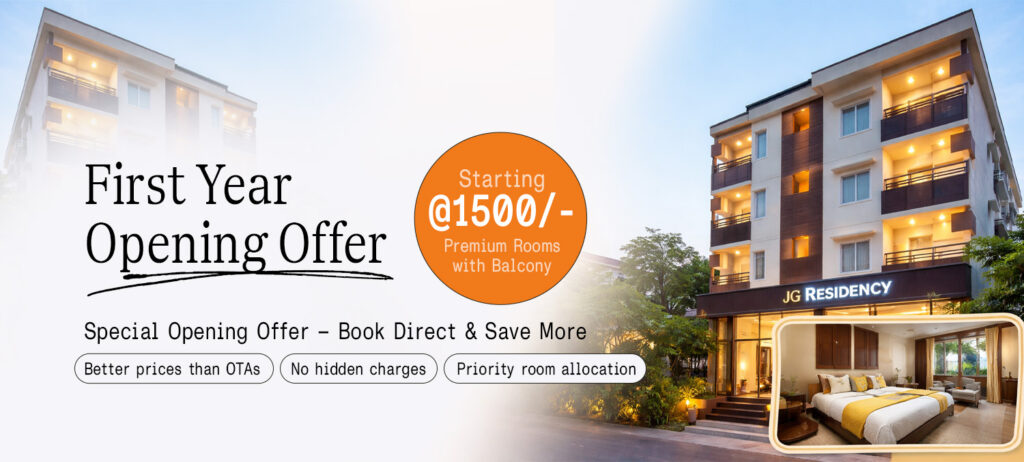 JG Residency hotel in AECS Layout Brookefield with deluxe room showcasing direct booking opening offer